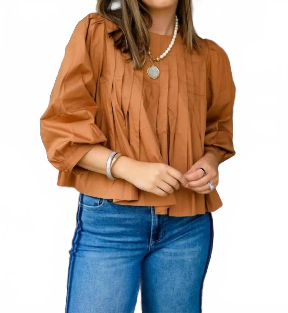 NEW ODDI amber equinox babydoll blouse in rich caramel